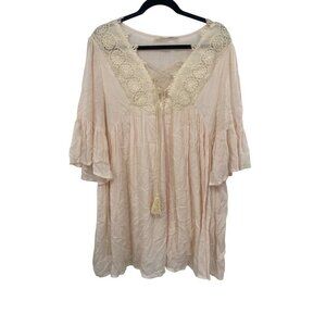 LELA SKY BOHO SHORT BELL SLEEVE LACE TIE FRONT LARGE